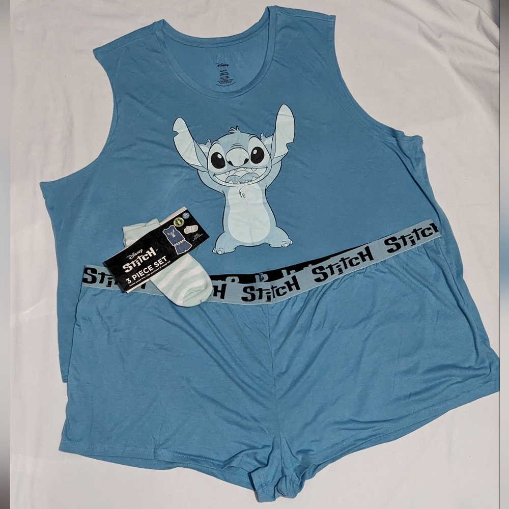 Disney Stitch Women's 3 Piece Plus Size Pajama Set, Size 3XL(22W-24W), NWT
